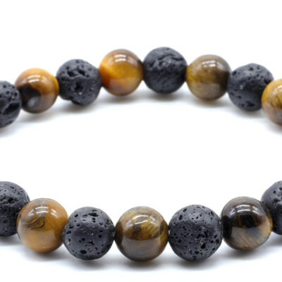 Bracciale elastico Occhio di tigre e lava vulcanica 8mm