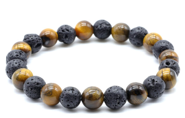 Bracciale elastico Occhio di tigre e lava vulcanica 8mm